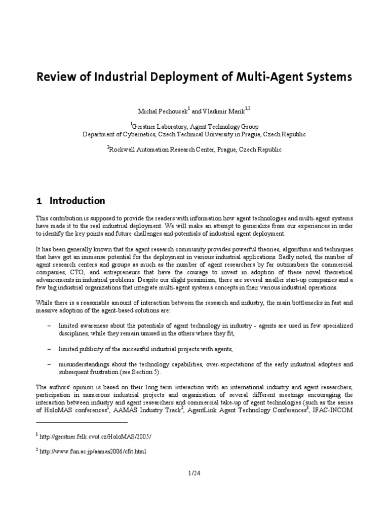 Industrial Applications of Multi-Agent Systems | PDF | Agent Based ...