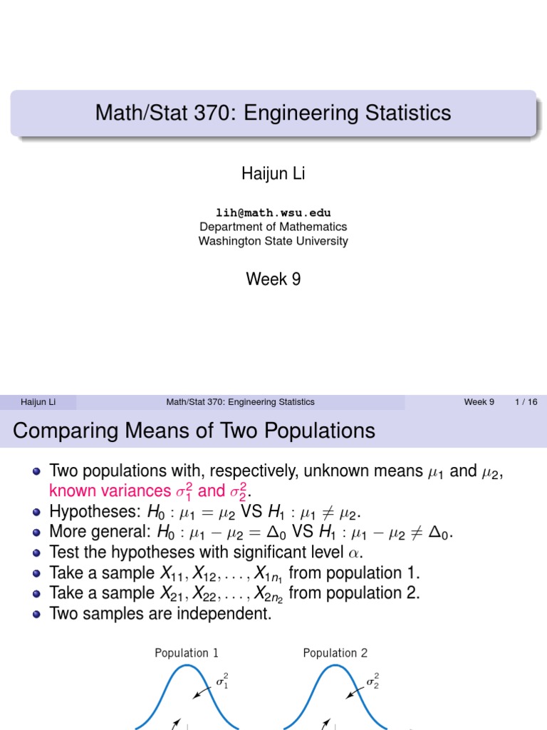 Math/Stat 370: Engineering Statistics: Haijun Li | PDF | Sample Size ...