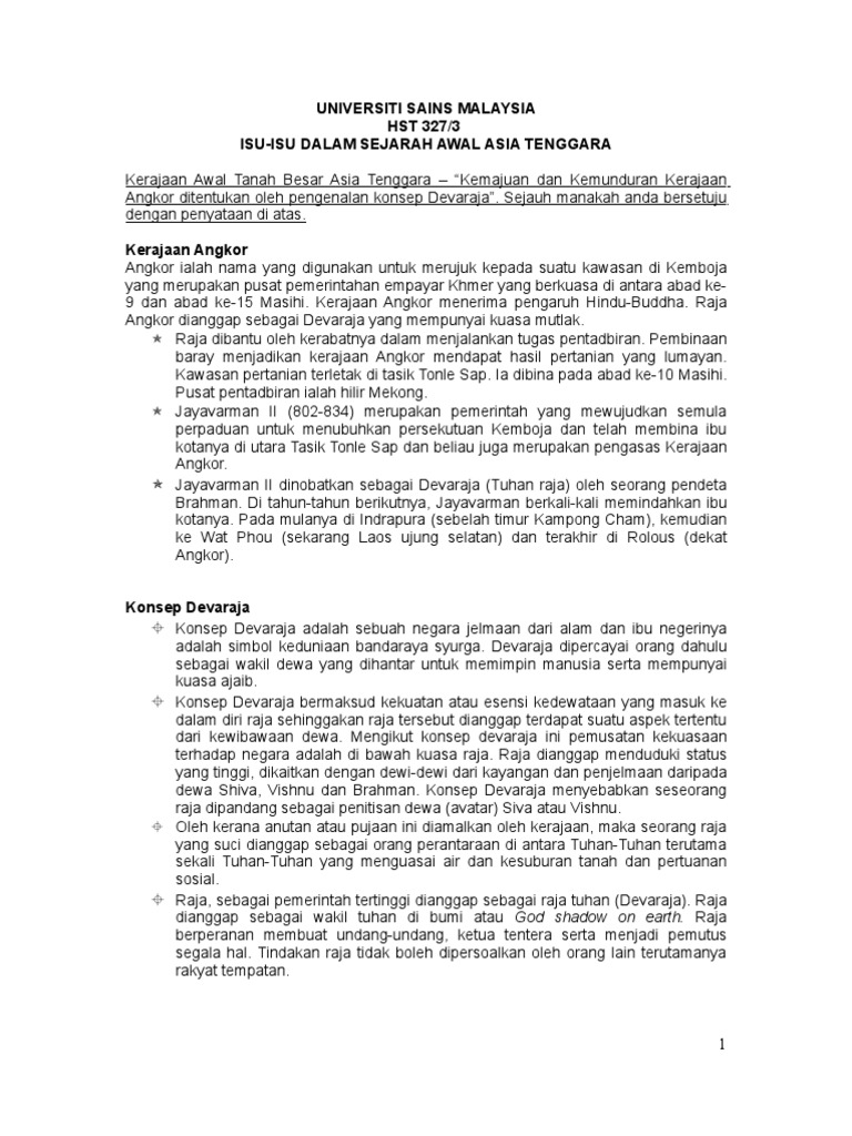 Sejarah Awal Asia Tenggara Kemajuan Dan Kemunduran Kerajaan Angkor Konsep Devaraja Pdf