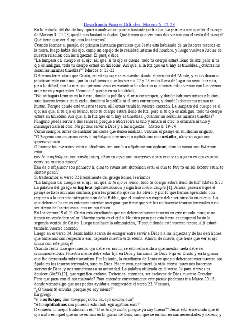 Descifrando Pasajes Difíciles mateo 6 22 al 24 | Christ (Title) | Jesus
