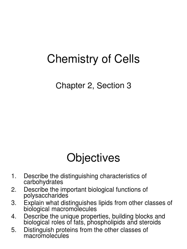 Chemistry of Cells: Chapter 2, Section 3 | PDF | Lipid | Macromolecules
