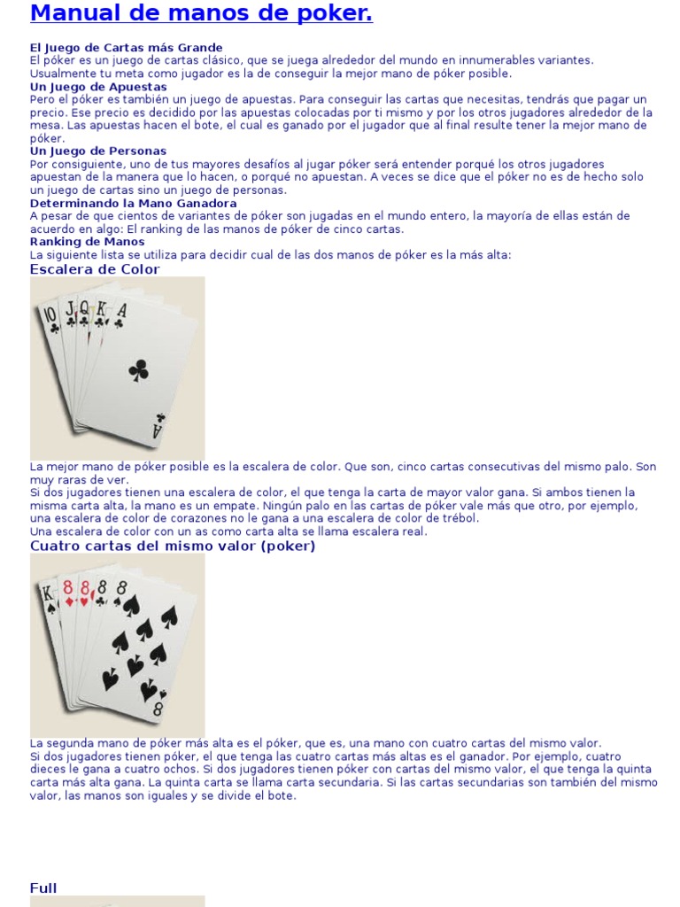Ranking de Manos de Póker | PDF | Póker | Juegos de cartas