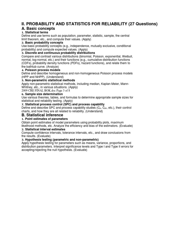 Ii. Probability and Statistics For Reliability (27 Questions) | PDF ...