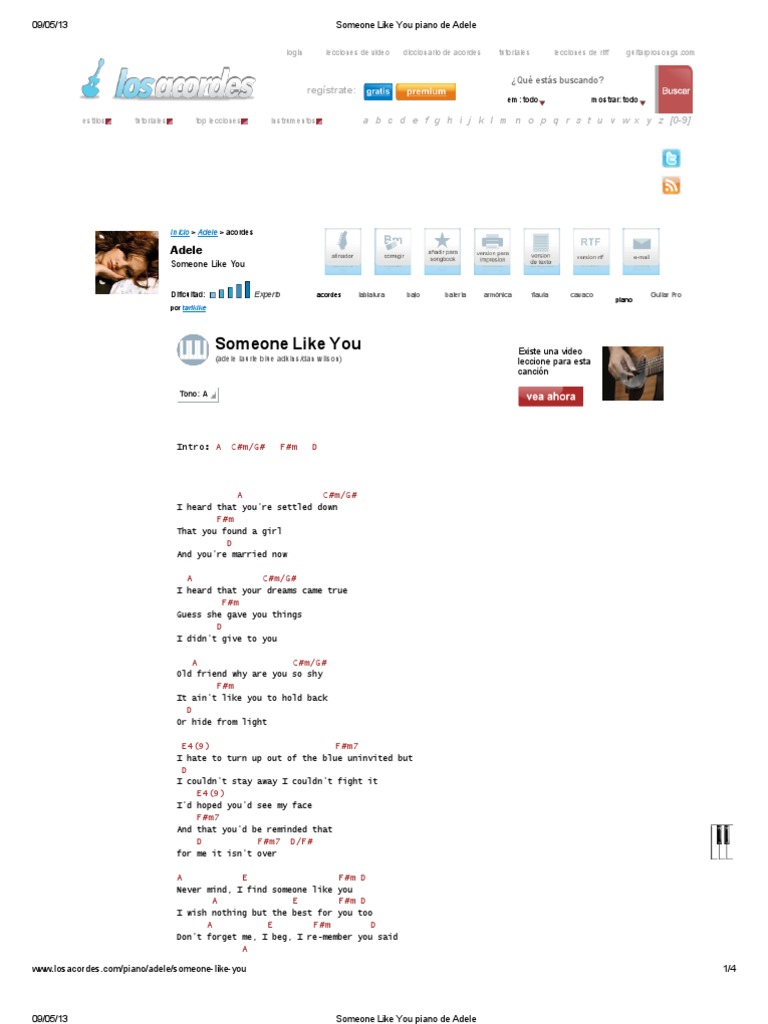 Someone Like You Piano De Adele Pdf Musical Compositions Performing Arts