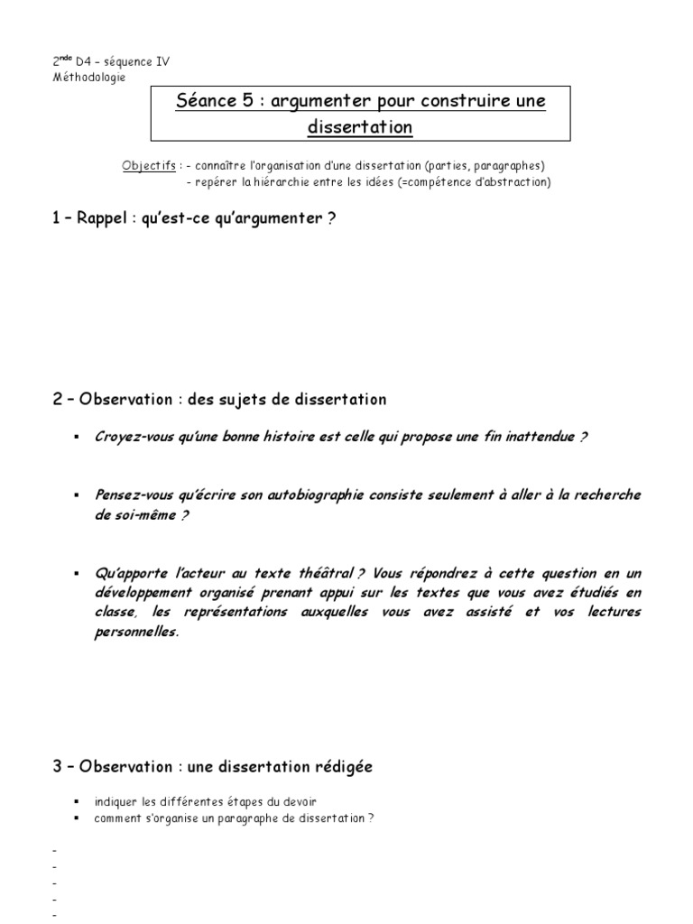 sujet de dissertation niveau 2nde