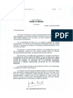 Carta de Barreda a la ministra Espinosa