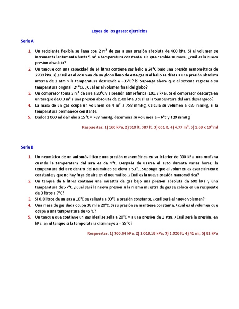 Leyes de Los Gases - Ejercicios | PDF
