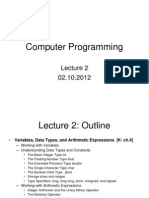 C Course - Lecture 2 - Outline