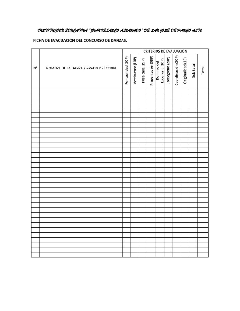 Ficha de Evaluación para Concurso de Danzas | PDF