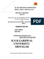 H.N.B Garhwal University Srinagar: Consumer Awareness & Responses Regarding Amul Chocolate Project Report 2011-12