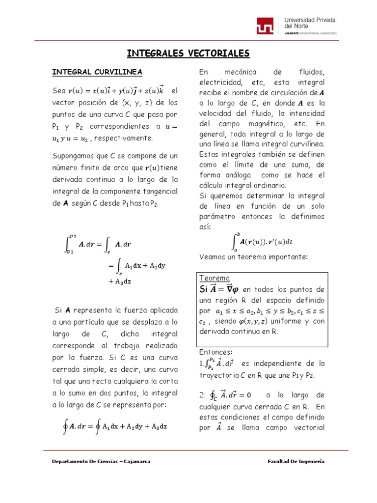 Integrales Vectoriales y Curvilíneas | PDF | Integral | Vector Euclidiano
