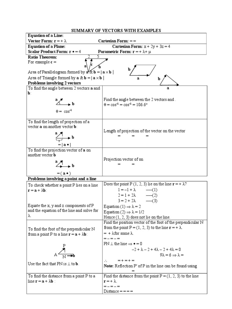Vectors Summary With Examples | PDF