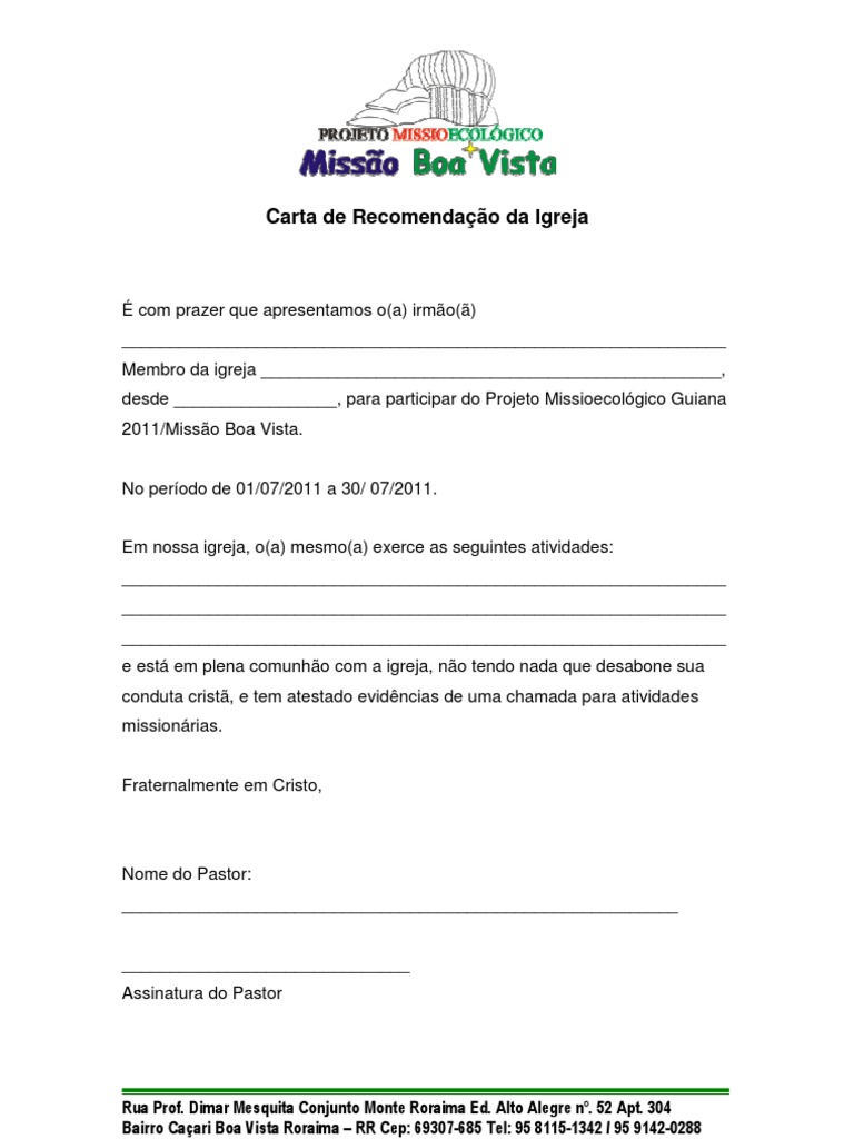 Carta de Recomendacao Da Igreja