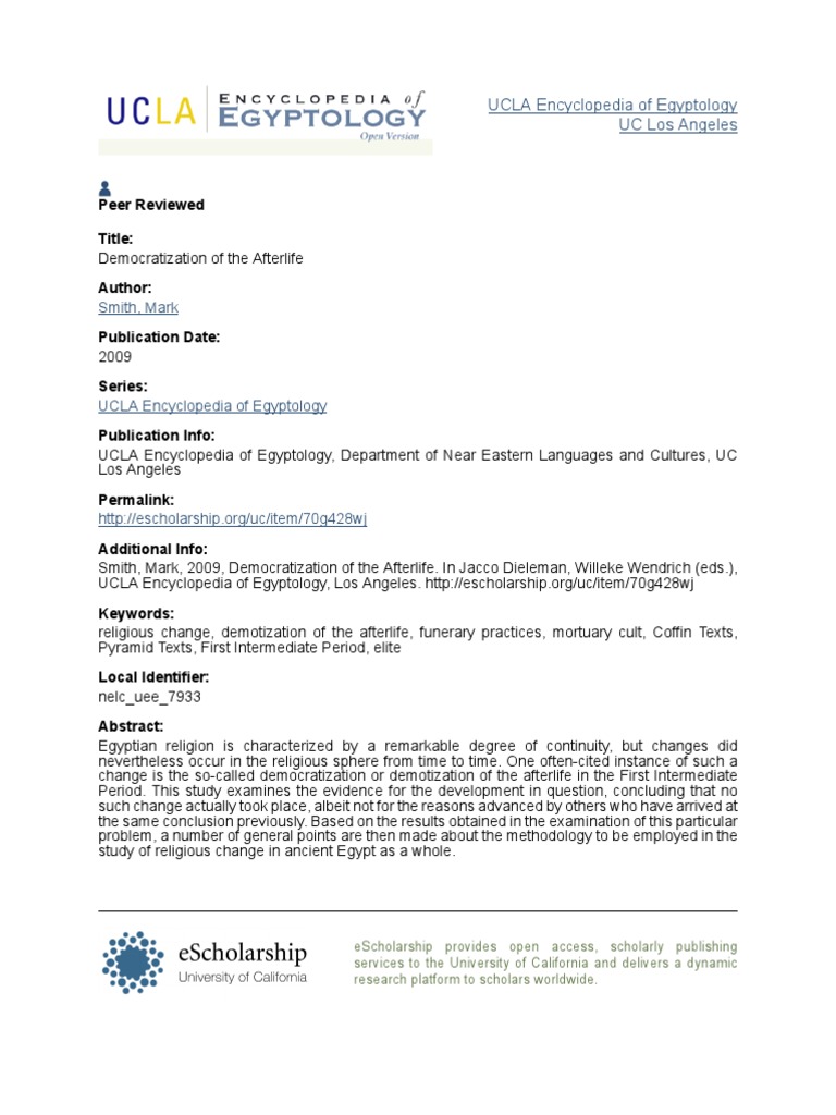 Democratization of Afterlife UCLA Dictionary of Egyptology PDF