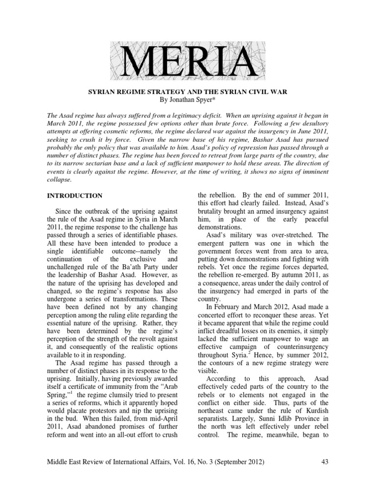 Syrian Regime Strategy and The Syrian Civil War | PDF | Syria | Bashar ...