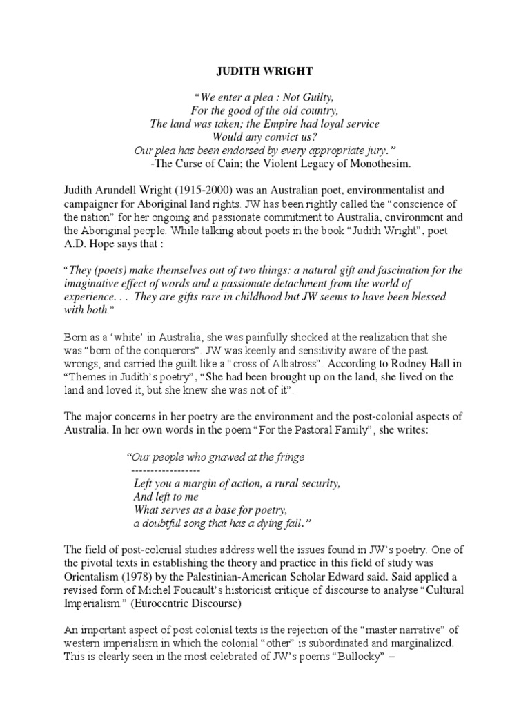 Judith Wright Environmentalism Ecocriticism