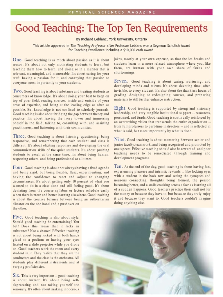 Top Ten Traits of Effective Teaching | PDF | Cognition | Psychological ...