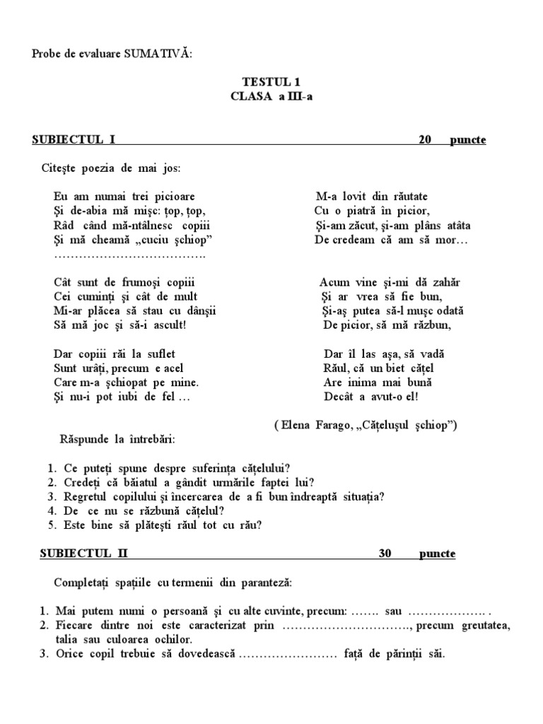 Test De Evaluare Finala Educatie Civica Clasa 4