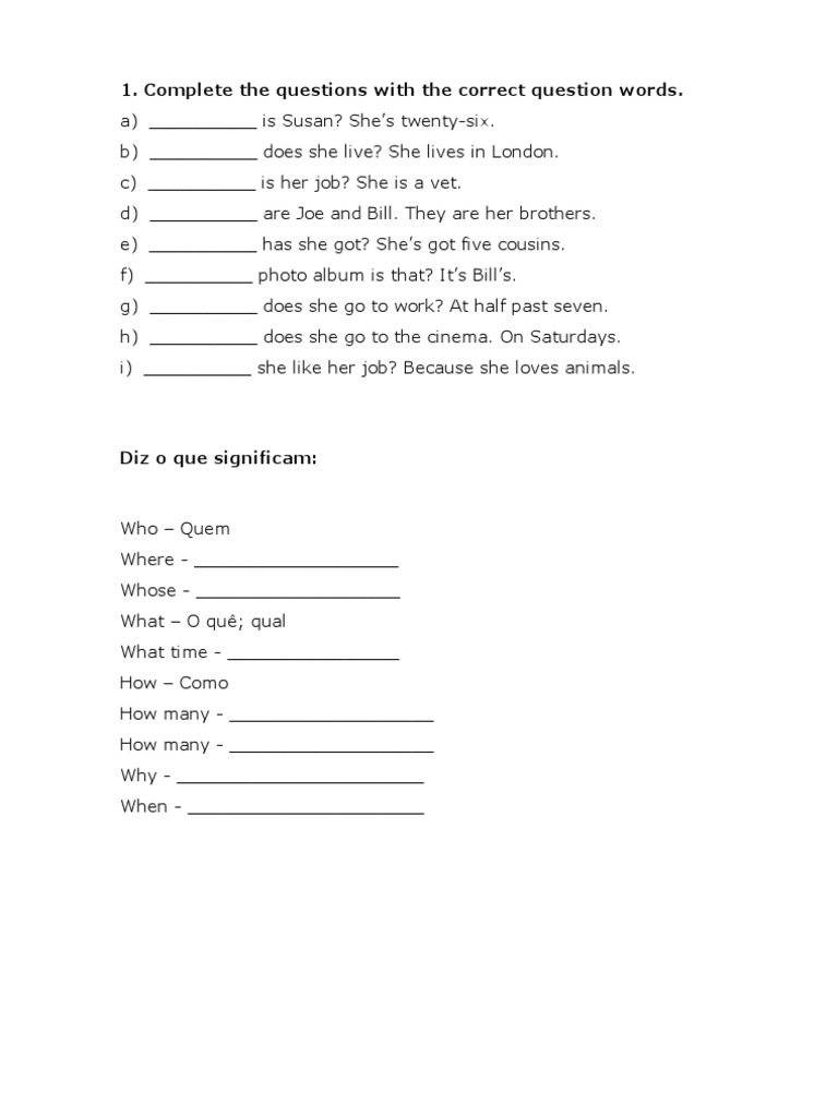 Complete The Questions With The Correct Question Words | PDF