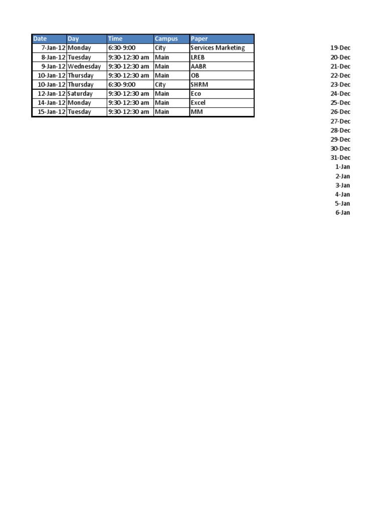 IBA Final Exam Schedule 2012 | PDF