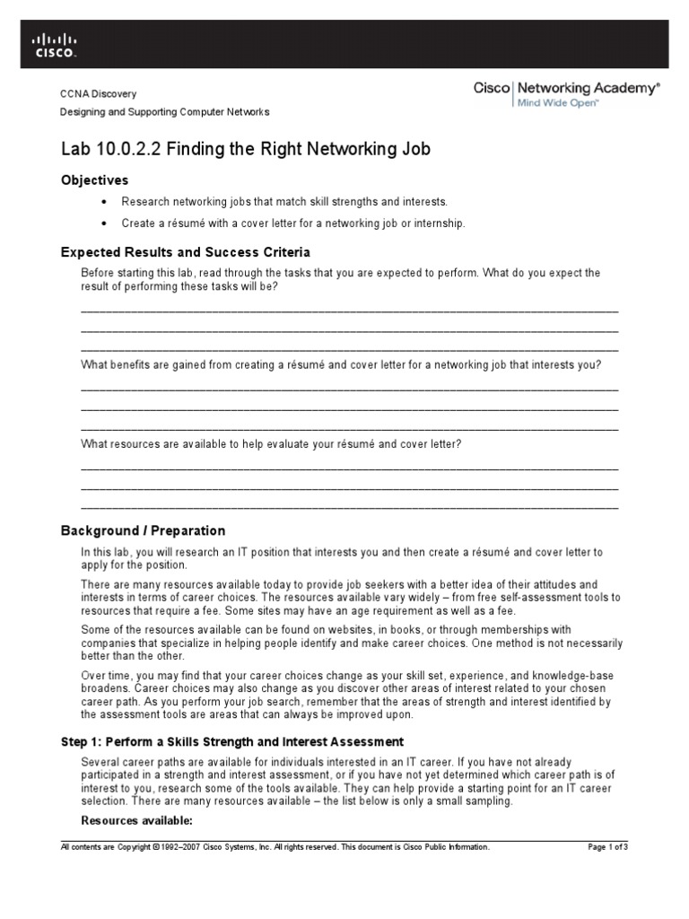 Lab 10.0.2.2 Finding The Right Networking Job Objectives PDF