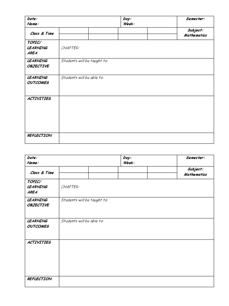 Math Lesson Plan Template | PDF
