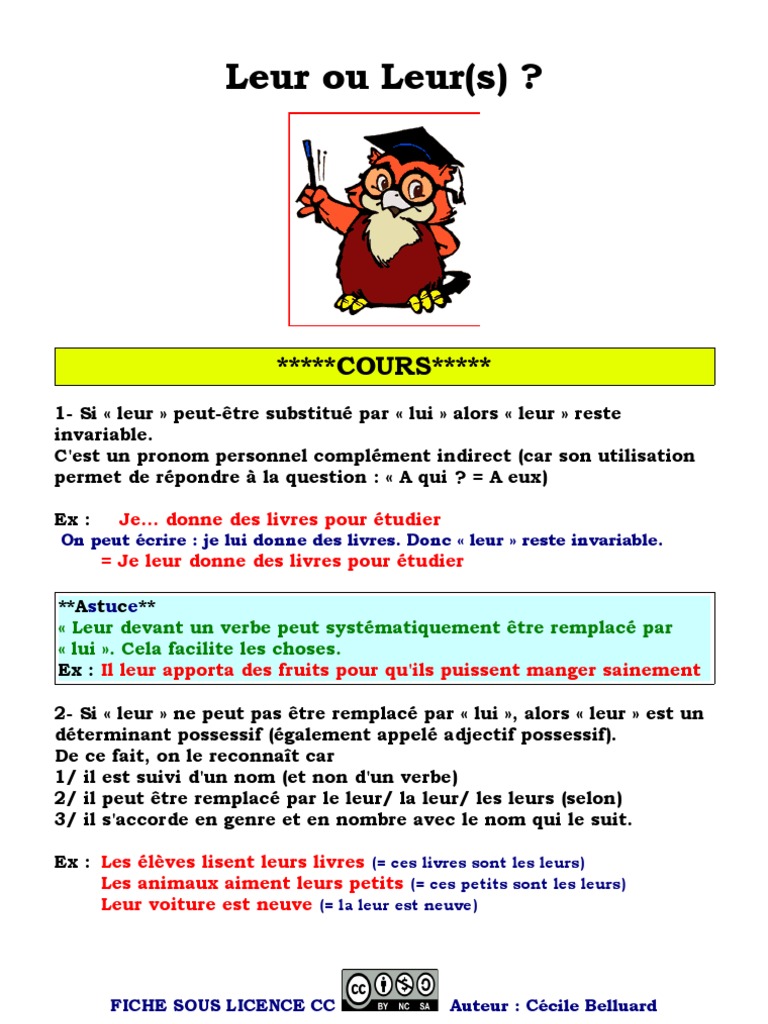 Ces Ses C est S est Exercices à Imprimer Pdf Cours: Leur Ou Leurs (FLE) | PDF