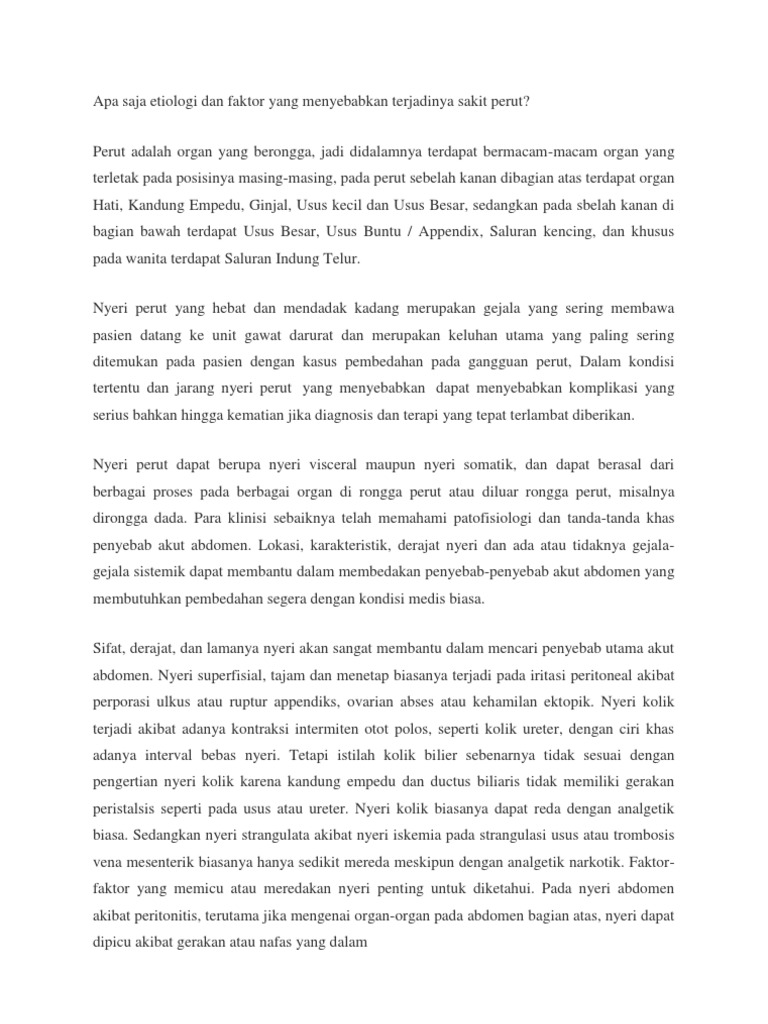Etiologi Dan Faktor Penyebab Nyeri Perut