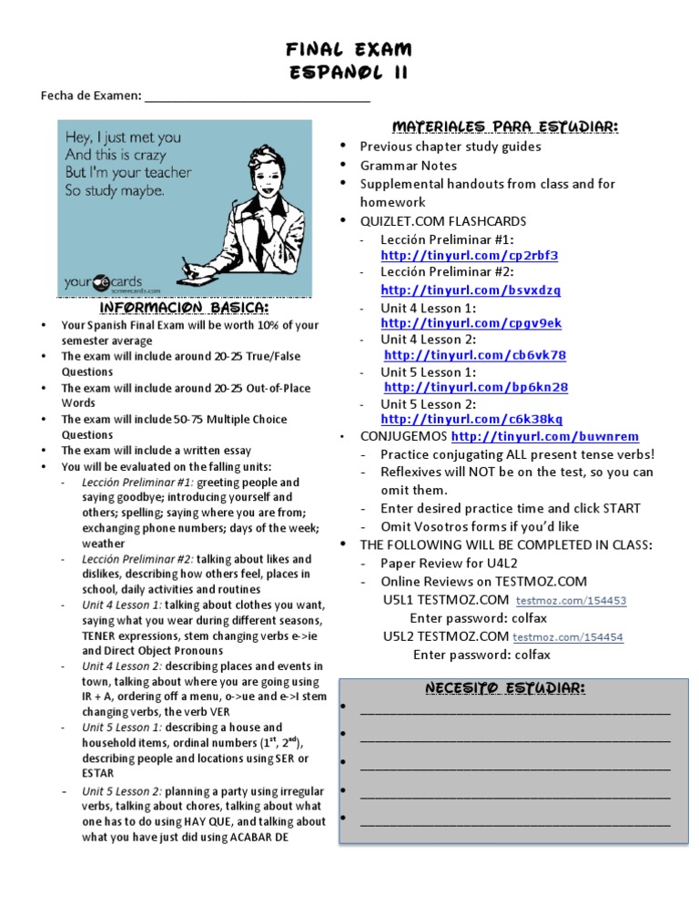 Sp 2 Final Exam Review The Present Tense Worksheet