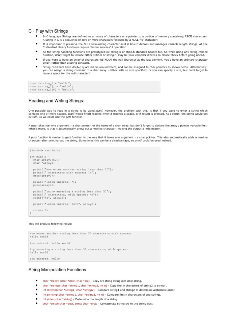 C Language String Handling Guide | PDF | Computers