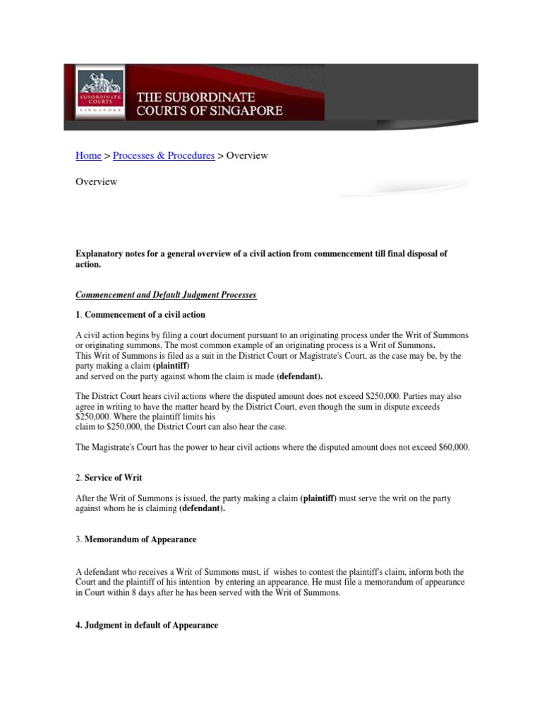 Civil Procedure Summons Lawsuit
