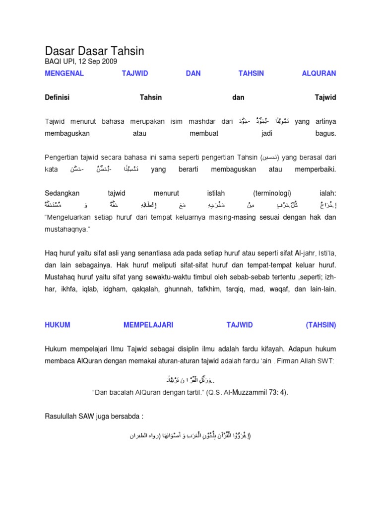 Dasar Dasar Tahsin | PDF | Seni & Disiplin Bahasa