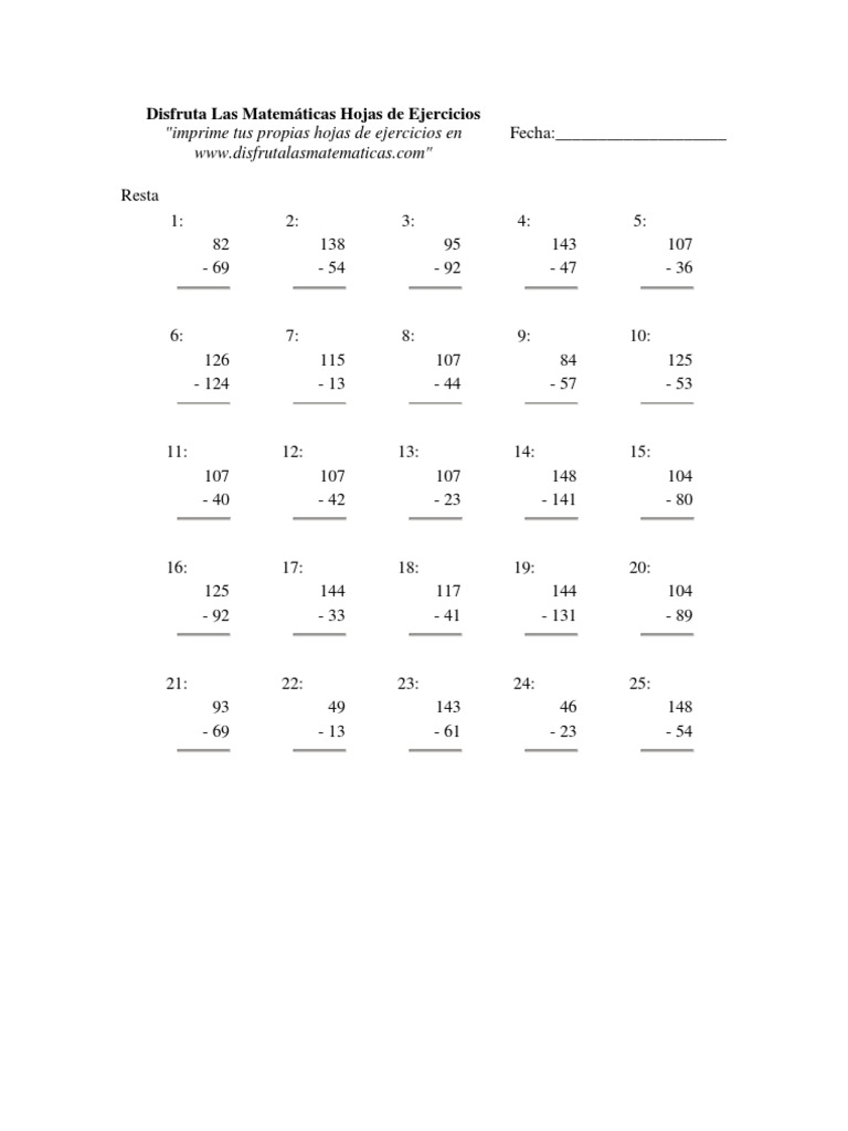 Hojas de Ejercicios de Matemáticas | PDF