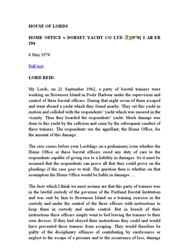 Home Office V Dorset Yacht Co LTD (1970) 2 All Er 294 HL PDF