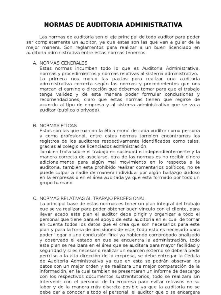 Normas Esenciales de Auditoría Administrativa | PDF | Contralor | Science