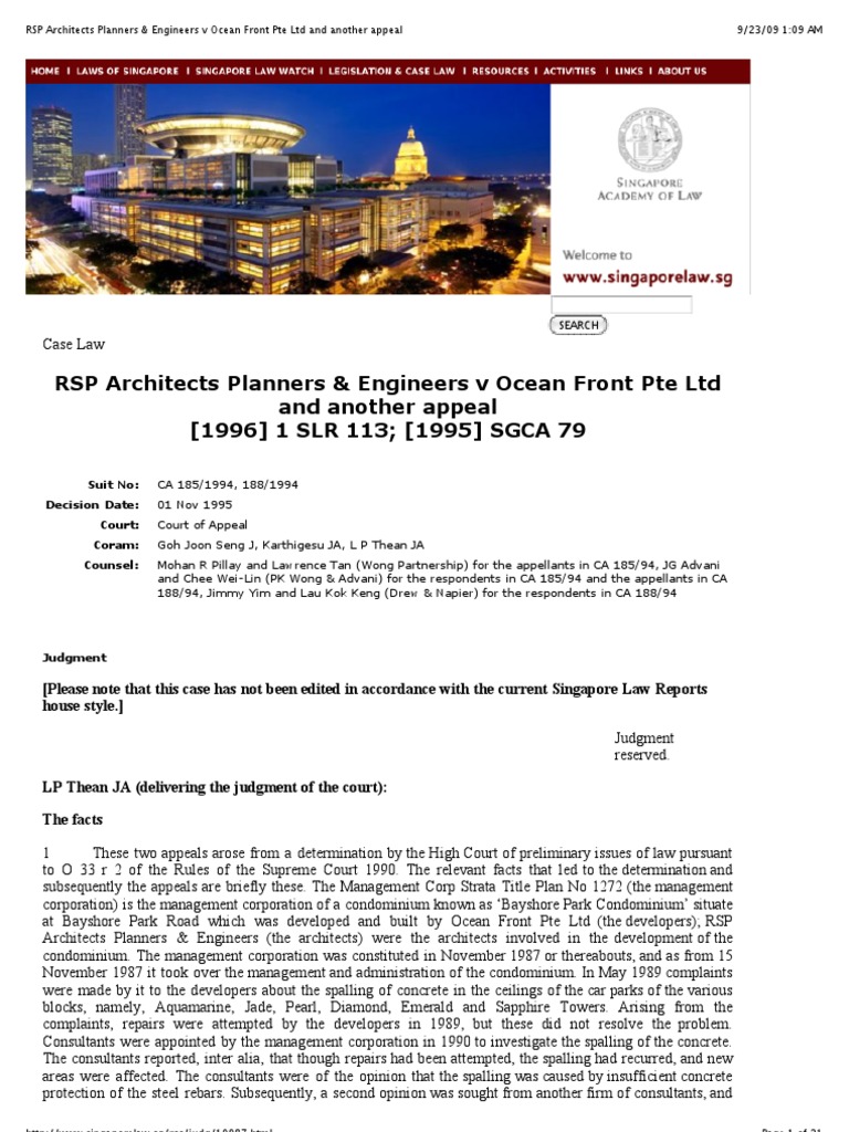RSP Architects Planners & Engineers V Ocean Front Pte LTD and Another