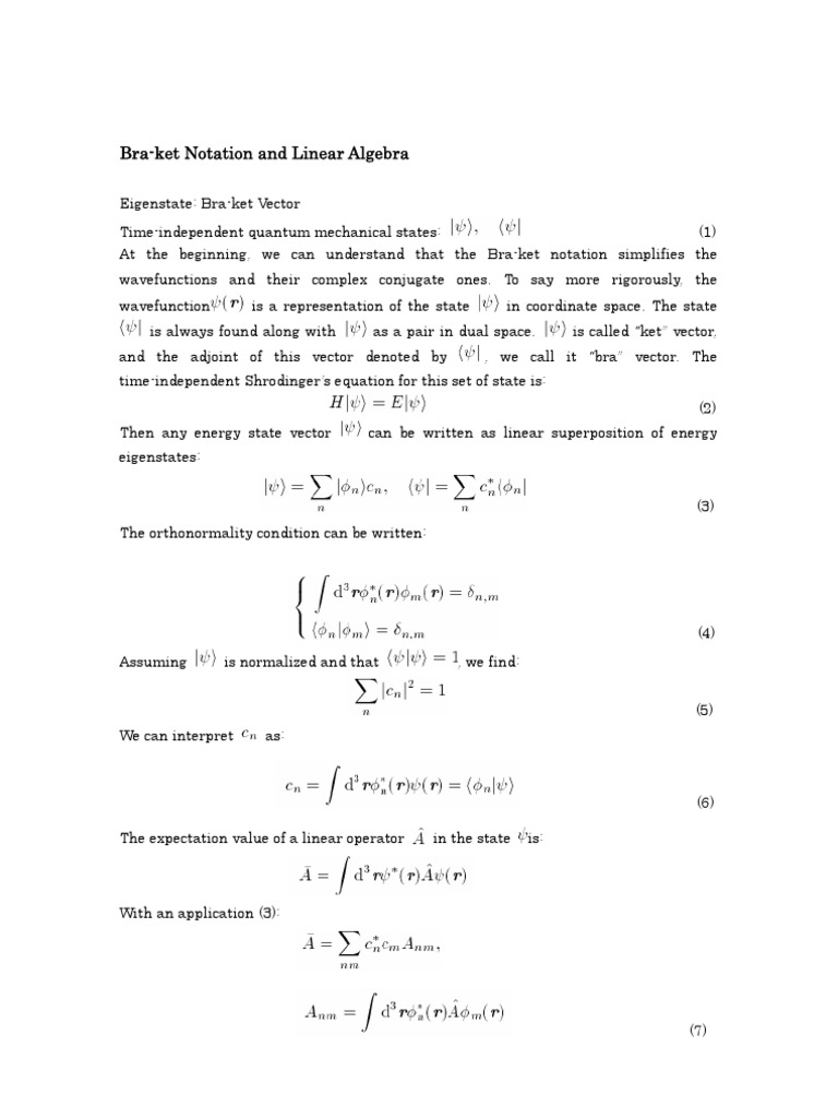 Understanding Bra-Ket Notation in QM | PDF | Basis (Linear Algebra ...