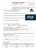 Teste Diagnóstico 9ºano - Química