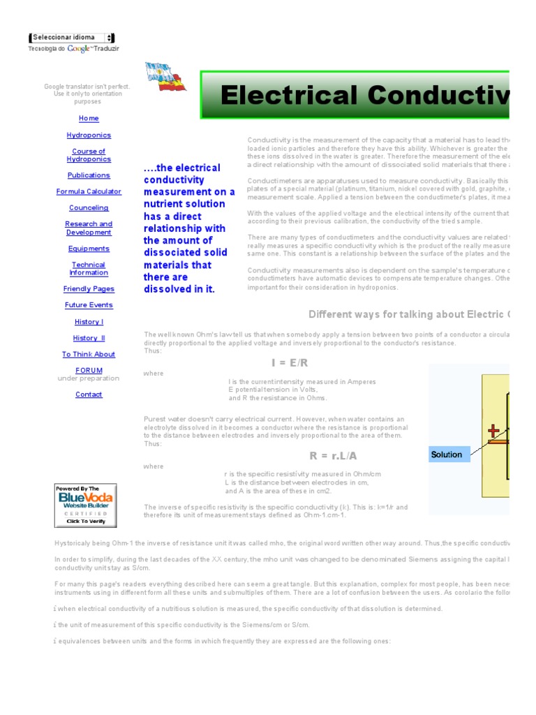 Electrical Conductivity of A Hydroponic Nutrient Solution PDF