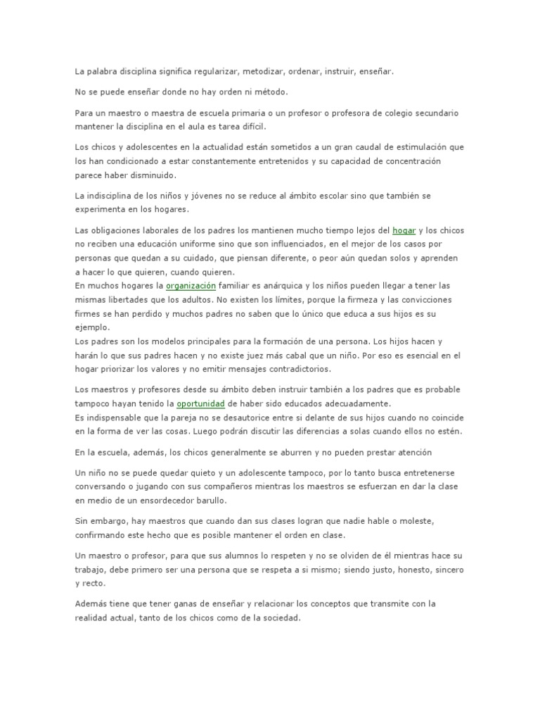 La disciplina en la educación infantil | PDF | Disciplinas | Maestros