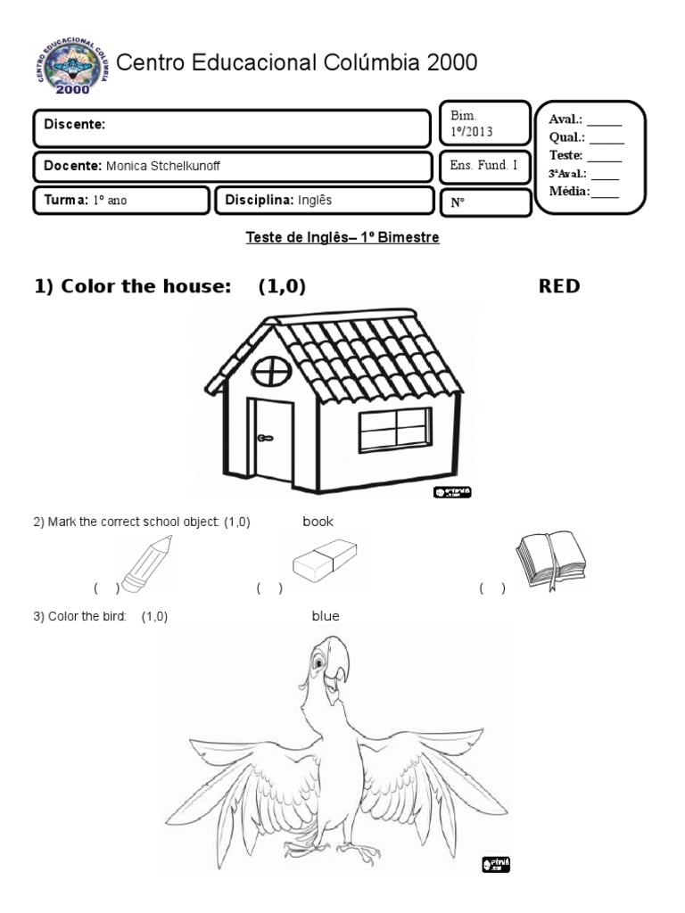 Teste Do 1º Ano-1º Bimestre | PDF