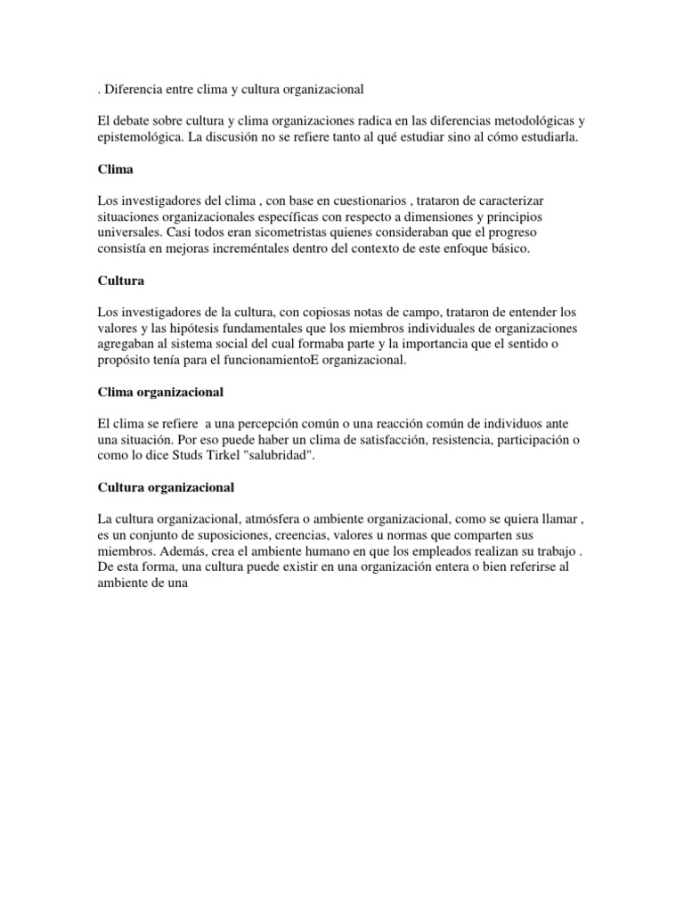 Diferencia Entre Clima y Cultura Organizacional Cultura