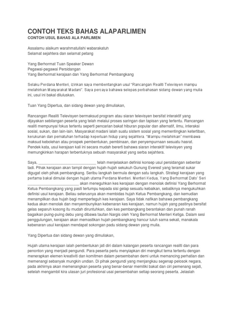 Contoh Teks Bahas Alaparlimen Pdf
