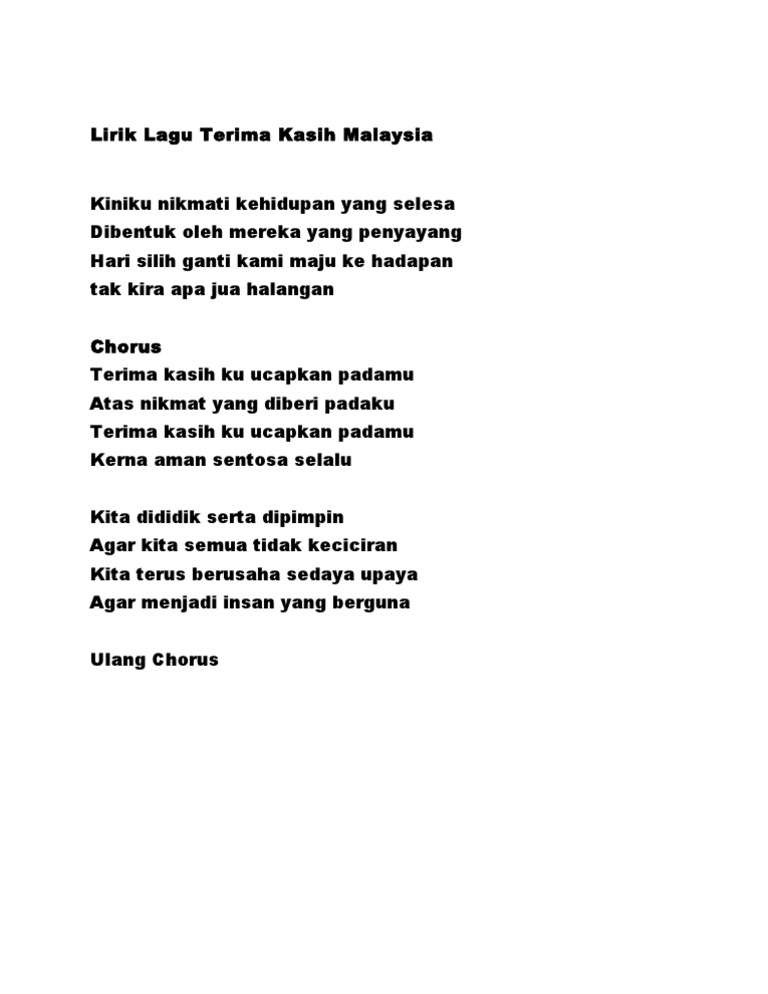 Lirik Lagu Terima Kasih Malaysia Pdf