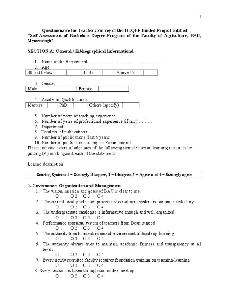 2. Teachers Survey Questionnaire Educational Assessment Curriculum
