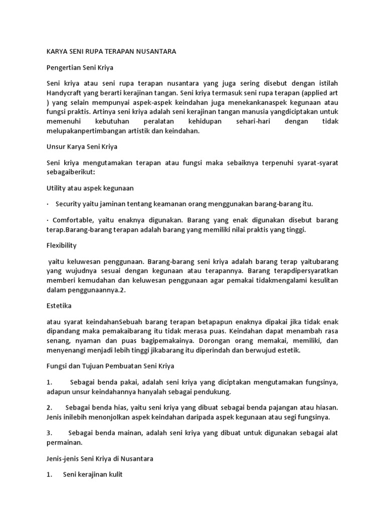 Karya Seni Rupa Terapan Nusantara Pdf