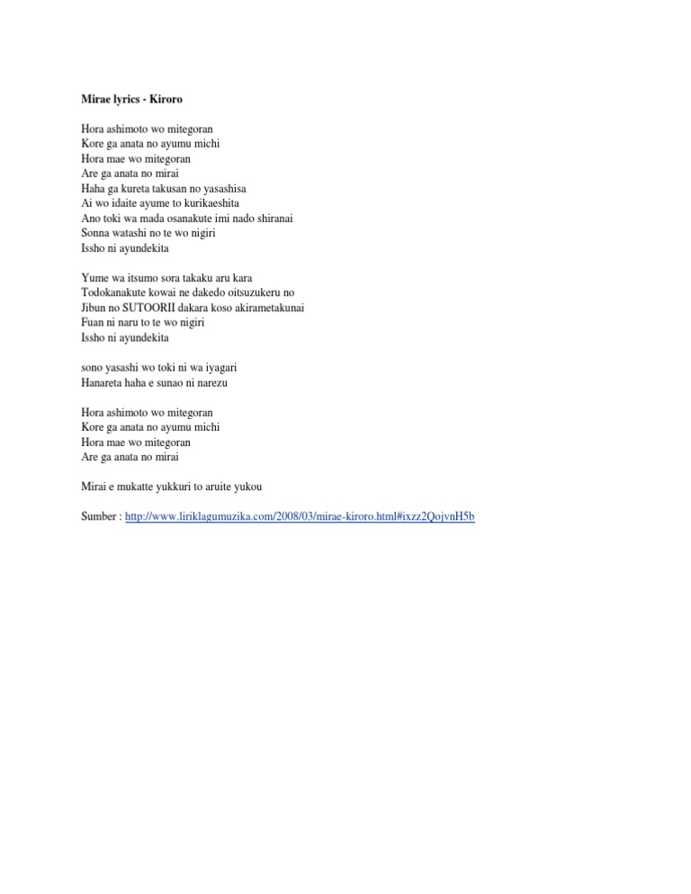 Mirae Lyrics Kiroro mirae lyrics kiroro