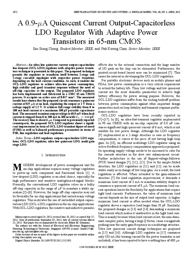 Ultra Low Power Low Dropout Voltage Regulator | PDF | Transistor ...