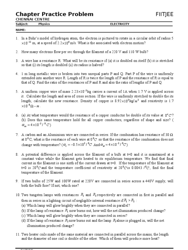 Physics Practice Problems on Electricity | PDF | Series And Parallel ...