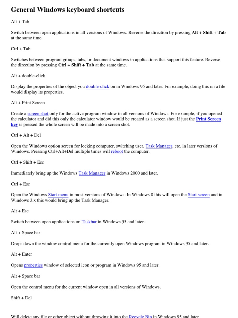 Windows Keyboard Shortcuts | PDF | Computer Keyboard | Microsoft Windows